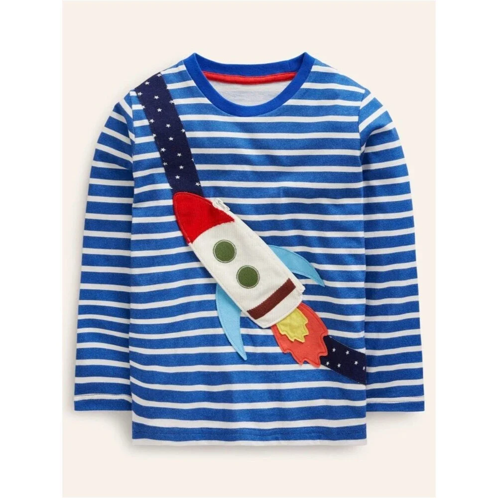 Mini Boden Novelty Bag T-Shirt Delft Ivory Stripe Long-Sleeve Top Size 11-12 yrs
